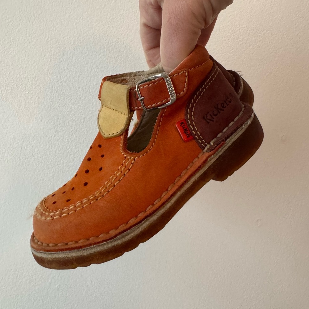 Original Vintage Kickers Kids Orange and Brown Leather Shoes